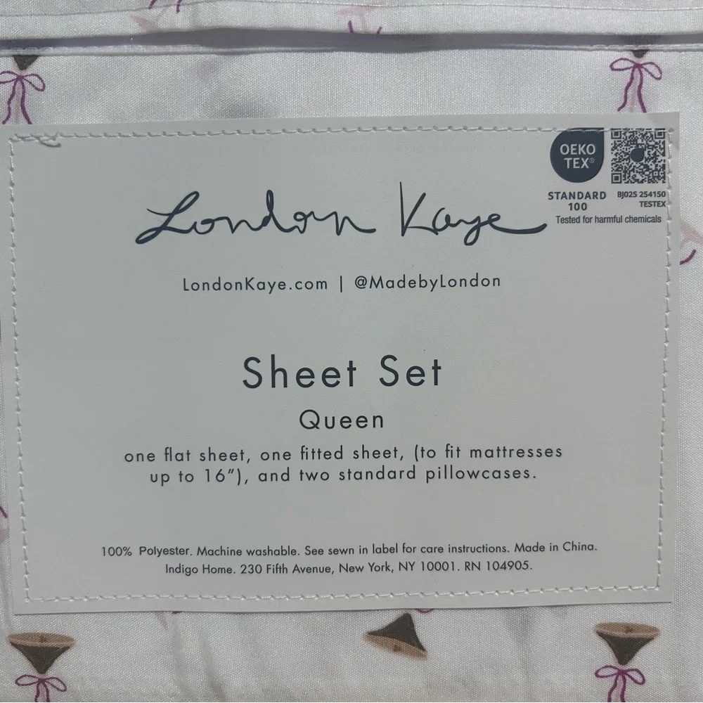 LONDON KAYE Cafe Martini And Bows 4 Piece Queen Sheet Set